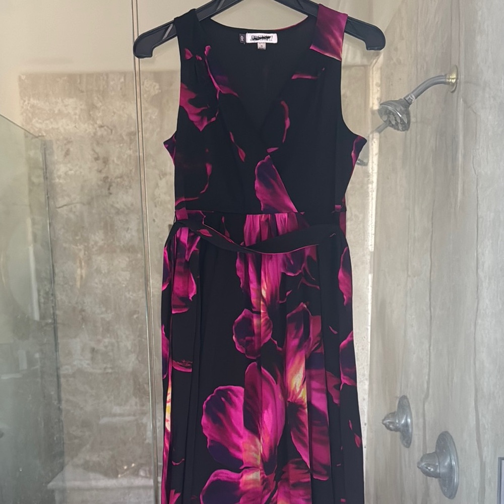Maggy London Black and Pink Asymmetrical Sundress